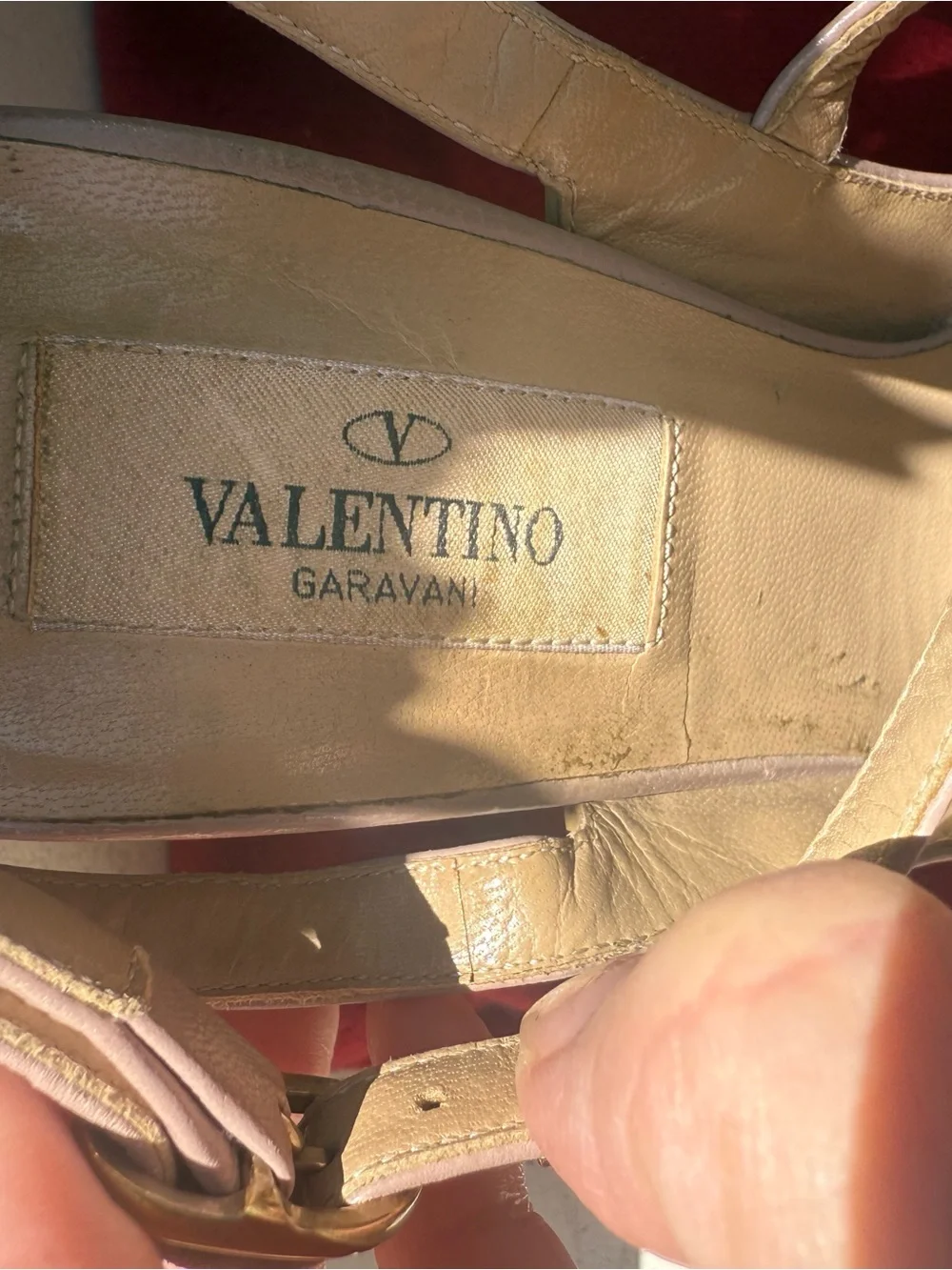 Valentino Garavani Nude/Beige Patent Leather Rockstud T-Strap Pumps Size 7